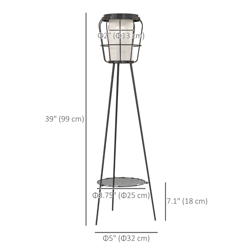 Outsunny Set of 2 Solar or USB Rechargeable Lamp Set LED Accent Lantern Light with Bottom Shelf for Garden Porch Lawn