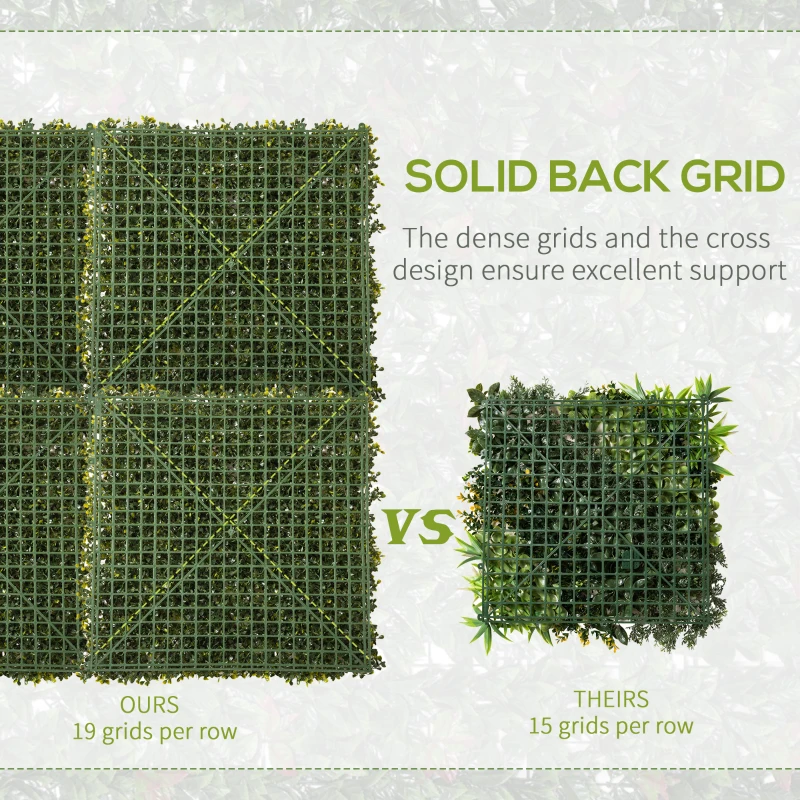 Outsunny 12PCs Grass Wall Panels, 20" x 20" Artificial Grass Wall Decor, Greenery Backdrop Panels Wall for Outdoor, Indoor, Garden, Fence, Backyard, Green and White