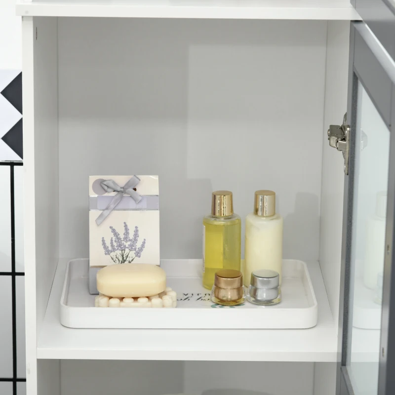 kleankin 75" Tall Bathroom Storage Cabinet, Narrow Bathroom Cabinets with Matte Glass Doors and 5-tier Shelving, White & Grey