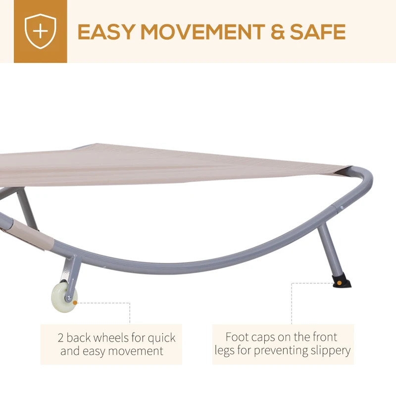 Outsunny 79" Outdoor Lounge Chair with Canopy, Double Chaise Lounger Hammock Bed w/ Pillow and Wheels, Sand