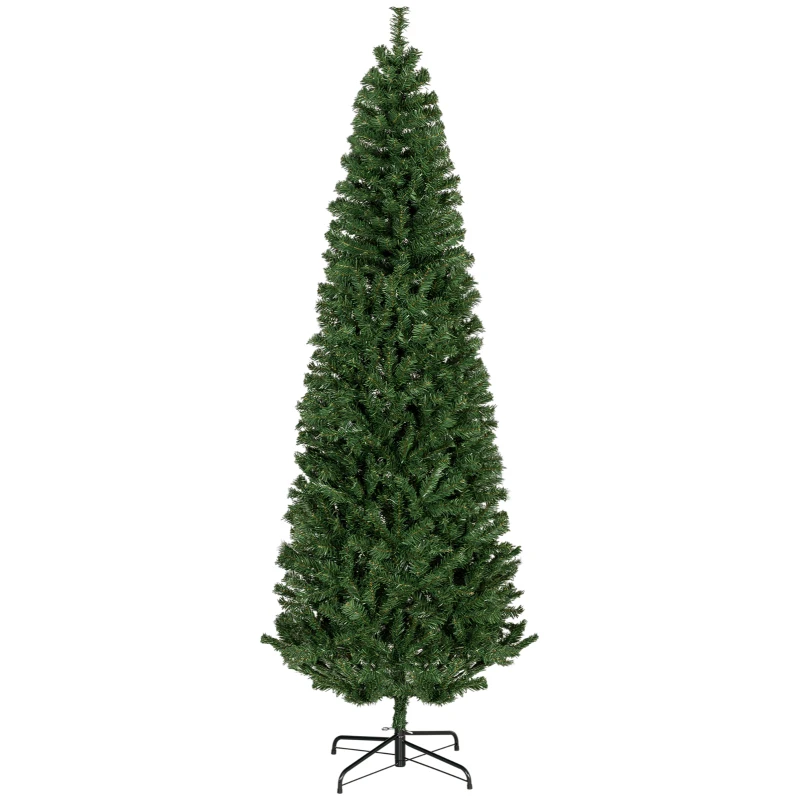 HOMCOM 7 FT Artificial Christmas Tree Pencil Xmas Tree with Stand, 818 Tips, Holiday Home Indoor Decoration for Party, Green