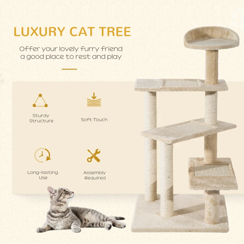 PawHut 39” Scratching Cat Tree Scratcher Revolving Steps Climbing Tower Post Pets Furniture Beige