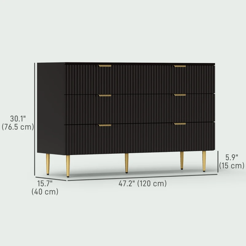 HOMCOM Modern Chest of Drawers 6 Drawer Dresser for Bedroom with Gold Legs and Handles, Black