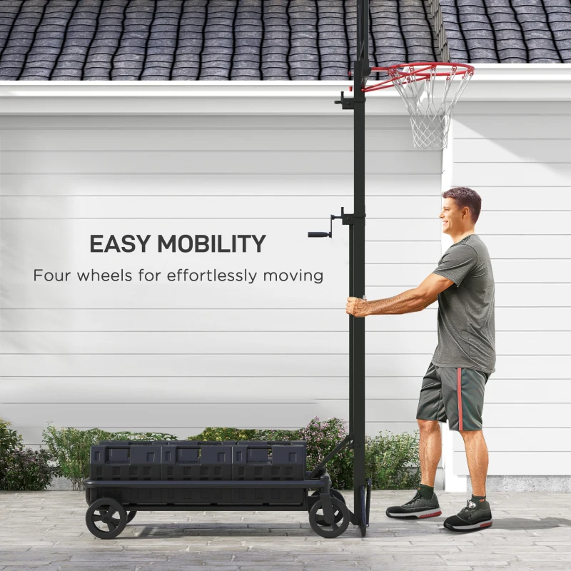Soozier Foldable & Portable Basketball Hoop, 4.3-10.2' Adjustable Basketball Goal with 4 Wheels for Teenagers, Youth & Adults