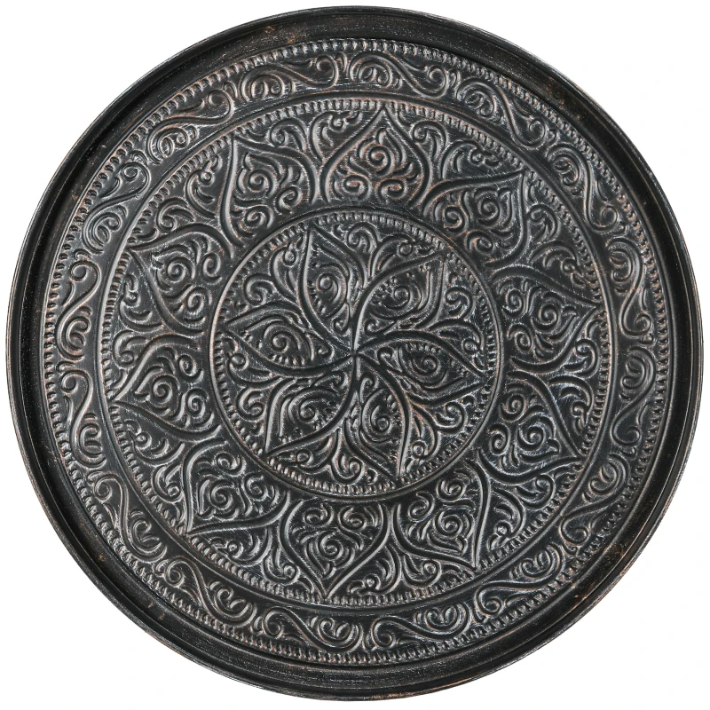 HOMCOM Coffee Table for Living Room, 24" Round Center Table with Hammered Tray Top and Metal Frame for Bedroom, Pewter