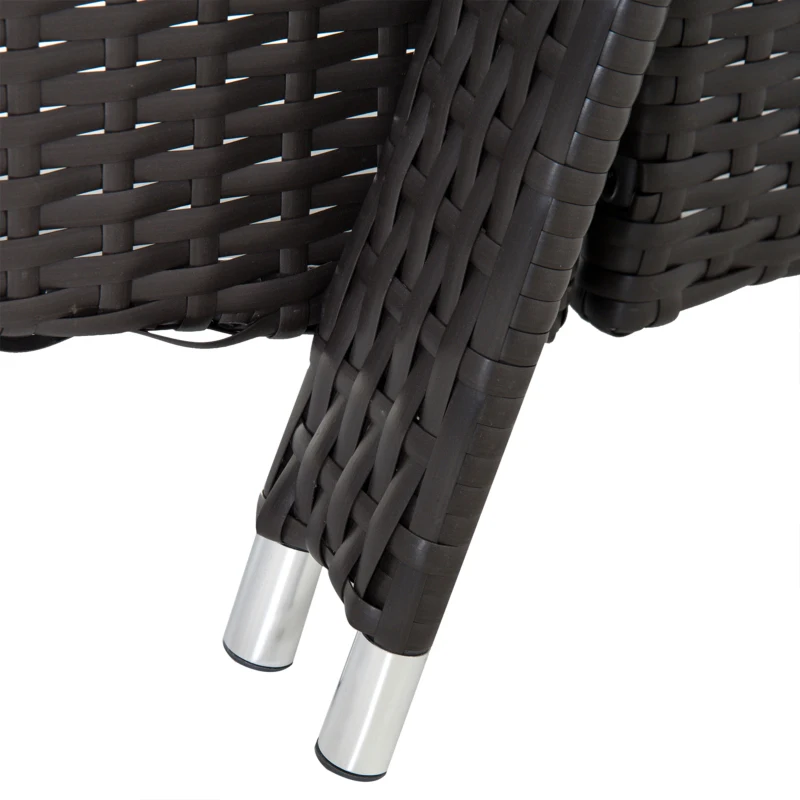 Outsunny Wicker Chaise Lounge, Outdoor Lounge Chair, PE Rattan Patio Sun lounger with Head-rest, 5-Level Height Adjust Backrest, Cushion & Wheels, Deep Coffee and Cream White