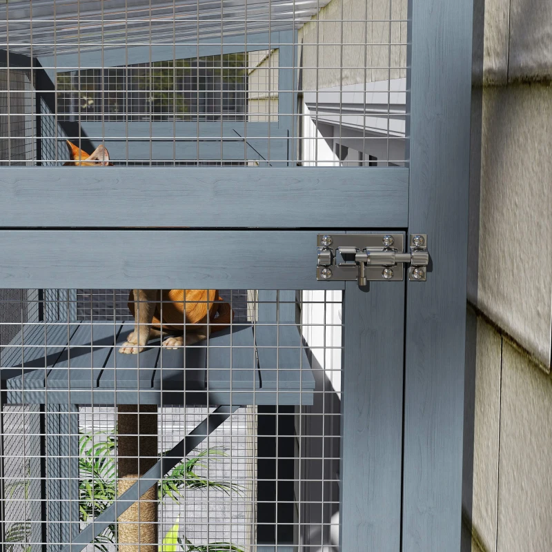 PawHut Catio Outdoor, Window Catio for 2-3 Large Indoor Cats w/ 2 Jumping Platforms, Scratching Post, for Playing, Napping