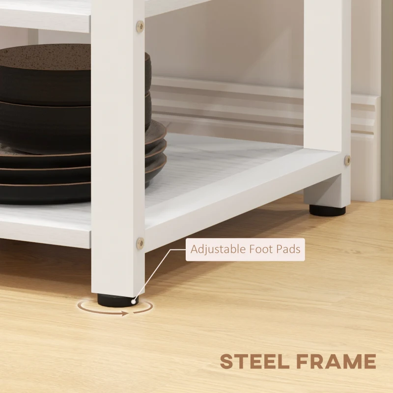 HOMCOM Industrial Kitchen Bakers Rack with Charging Station, RGB Lights, Glass Holders and Open Shelves, White