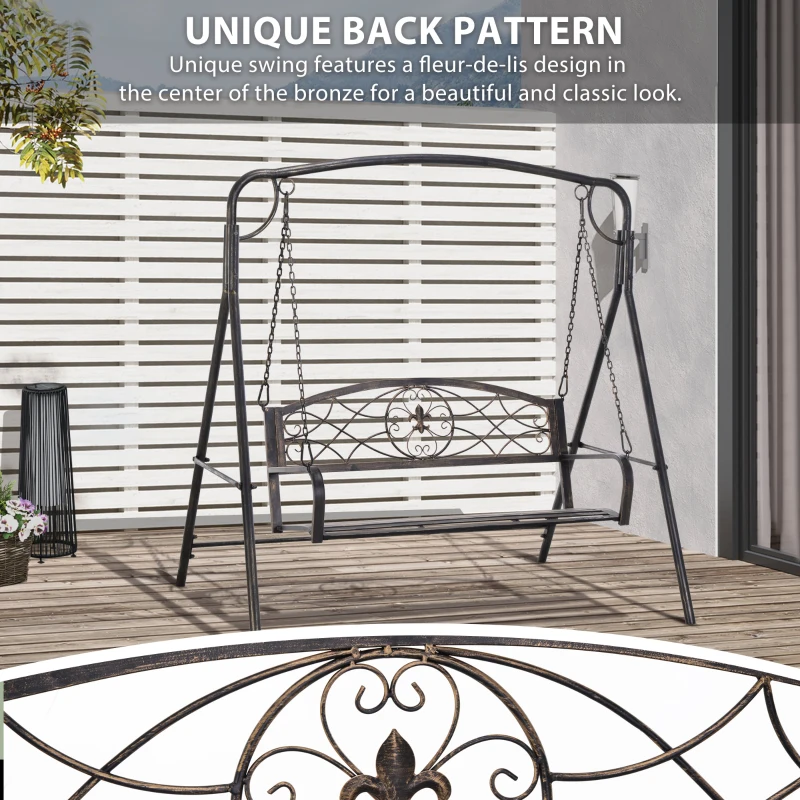 Outsunny 2 Seater Porch Swing Chair, Weather Resistant Outdoor Swing Seat with Metal Frame for Garden, Backyard, Lawn, Black