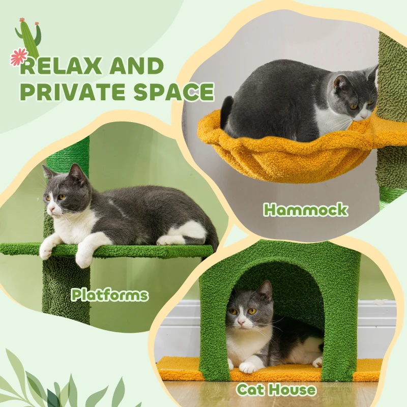 PawHut Floor to Ceiling Cat TreeTower with 90.5"-108" Adjustable Height, Scratching Posts, Hammock, Comdo, Toy Ball, Green