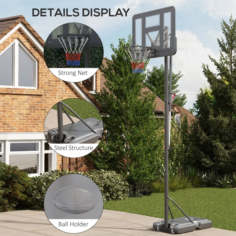 Soozier 7.7-10' Basketball Hoop, Freestanding Basketball System with 43" Shatterproof Backboard and Wheels