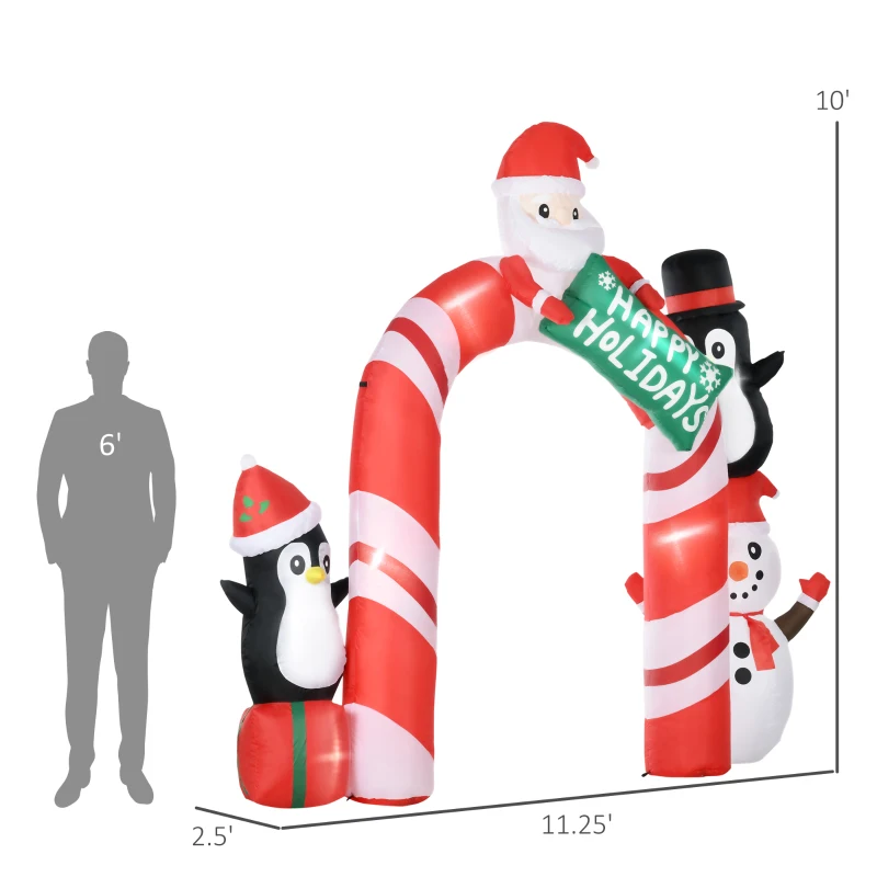 HOMCOM Large 10ft Christmas Inflatable Archway with Santa Claus and Penguin for Outdoor, Blow Up Decoration with LED Lights