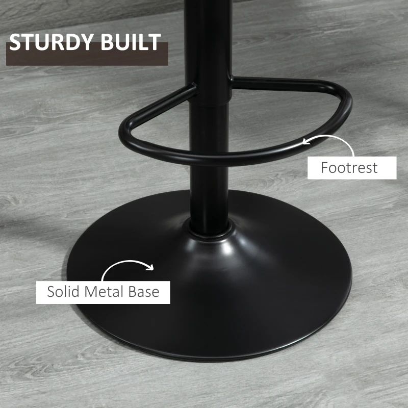 HOMCOM Adjustable Bar Stools Set of 2, Leathaire Swivel Barstools with Back and Footrest, Upholstered Bar Chairs for Kitchen, Dining Room, Home Pub, Brown