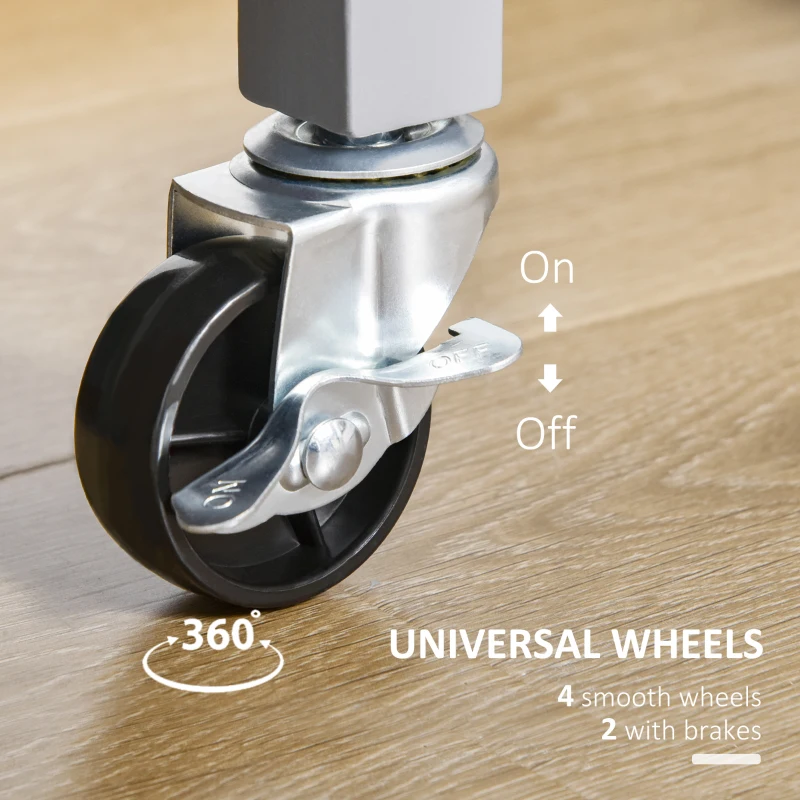 HOMCOM Rolling Kitchen Island Cart, Utility Trolley Cart with Rubberwood Top Storage Cabinet, 2 Drawers, Towel Rack, Grey