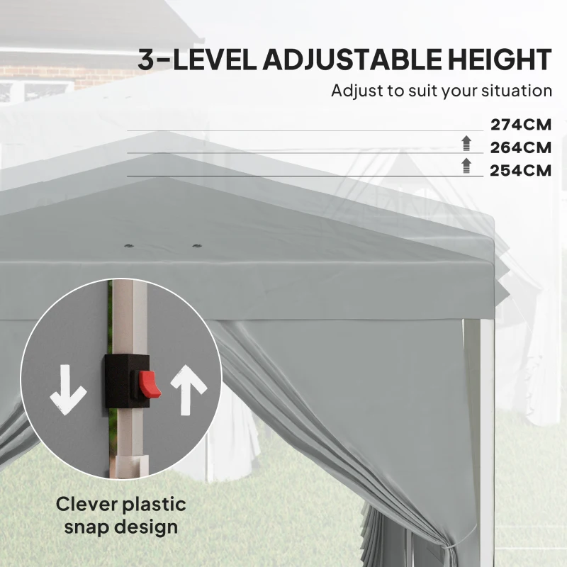 Outsunny 10' x 10' Pop-Up Canopy Tent with Sidewalls, Height-Adjustable, Carry Bag Included, for Outdoor, Garden, Patio, Light Grey