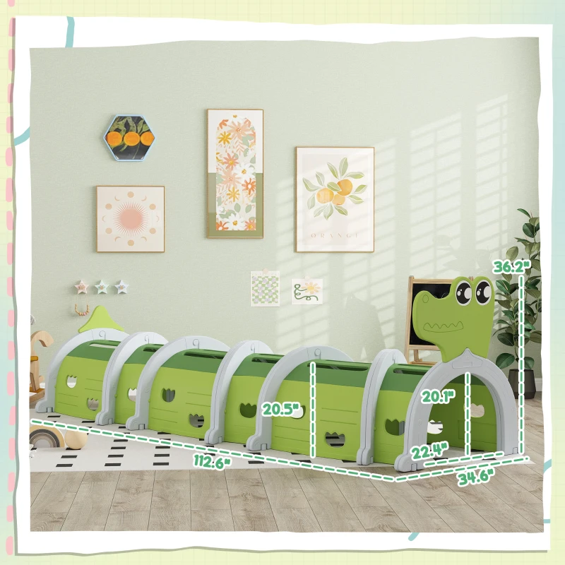 Qaba Crocodile Design Kids Play Tunnel for Kids to Crawl Through, 113" Long