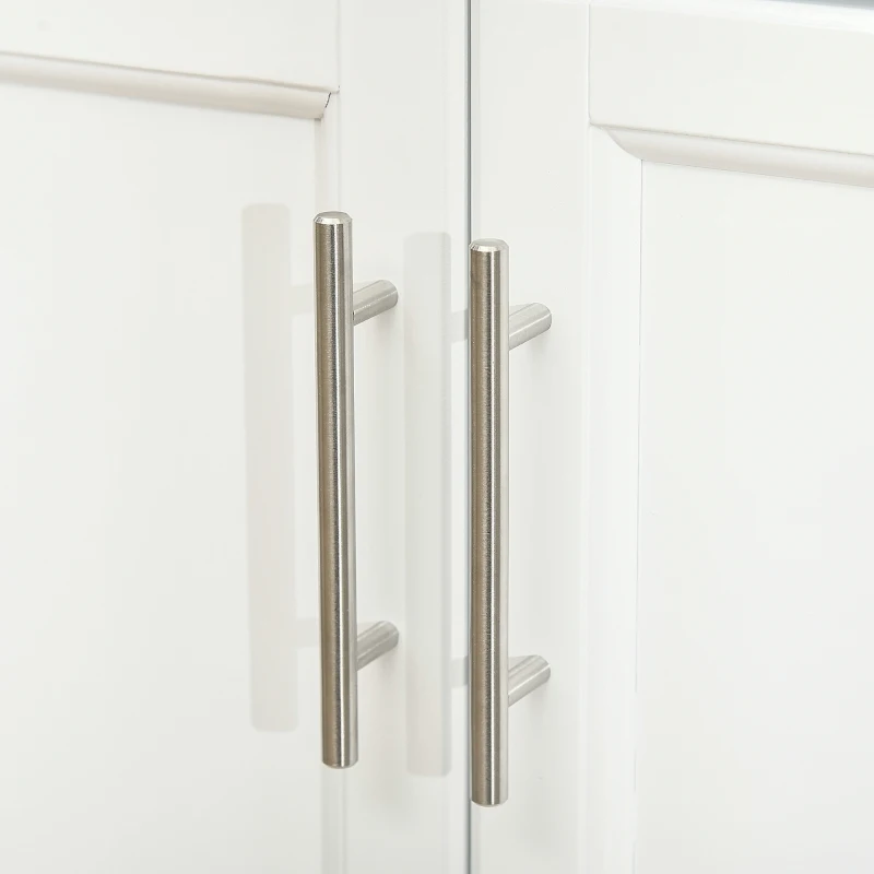 HOMCOM Kitchen Island with Stainless Steel Top, Rolling Kitchen Cart on Wheels with Storage Drawer, Cabinet, Towel Rack and Spice Rack (White)