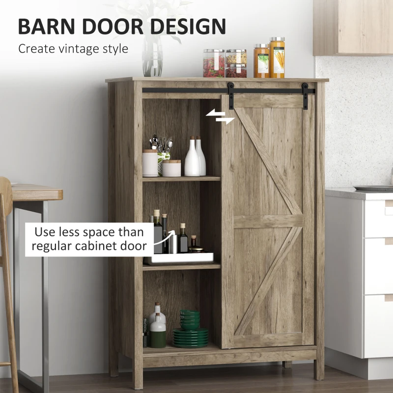 HOMCOM Accent Storage Cabinet, Sideboard, 3-Tier Kitchen Cabinet with Barn Door and Adjustable Shelf, Antique Gray