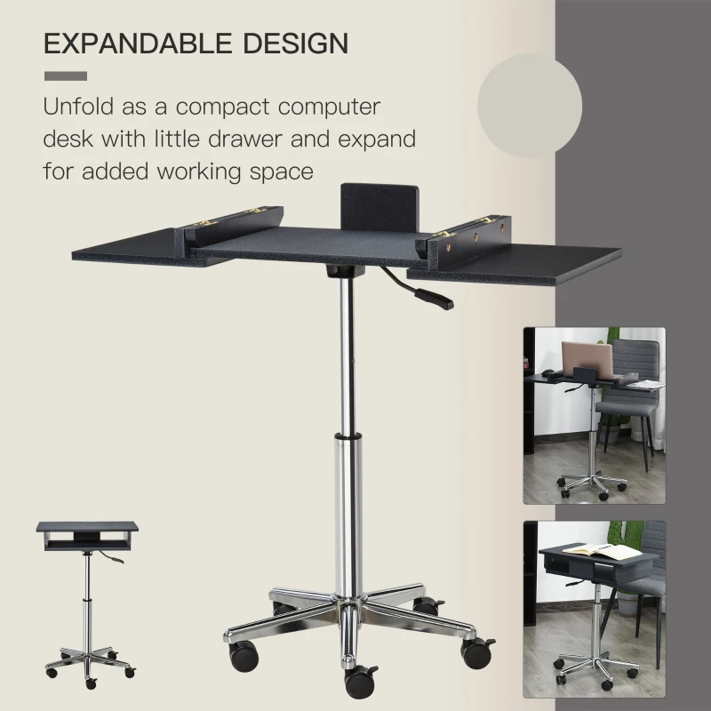 HOMCOM Mobile Laptop Computer Desk Expandable Home Office Table Workstation with Wheels