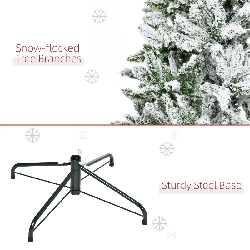 HOMCOM 6' Tall Unlit Snow Flocked Pine Artificial Christmas Tree with Realistic Branches, Green