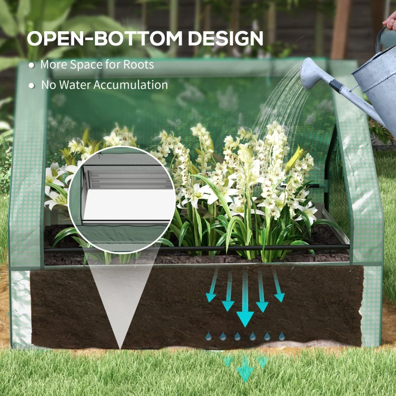 Outsunny Raised Garden Bed, Outdoor Metal Planter Box with Mini Greenhouse, Green and Silver