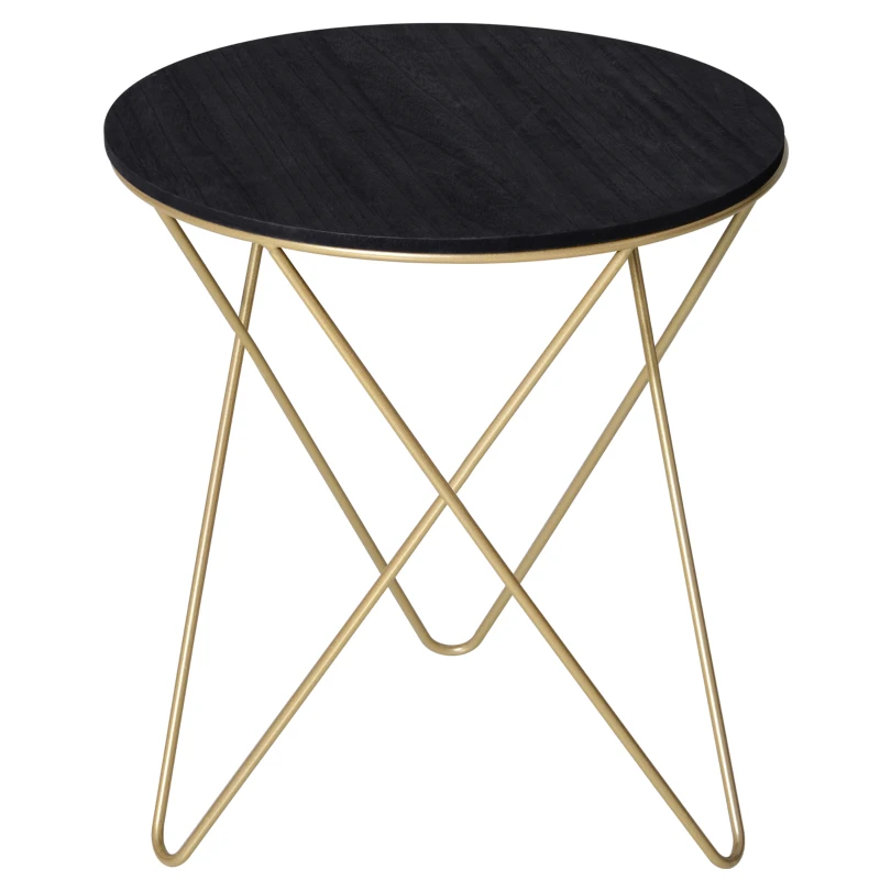 HOMCOM 17" Round Sofa Side Table, Wood Top End Table, Accent Coffee Table with Metal Leg for Living Room, Bedroom, Black and Gold