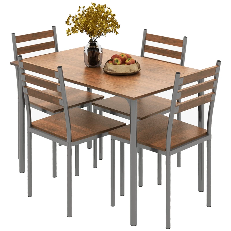 HOMCOM Modern Dining Table Set for 4, 5-Piece Kitchen Table Set, Rectangular Dining Table and 4 Chairs for Small Space, Dinette, Breakfast Nook, Brown