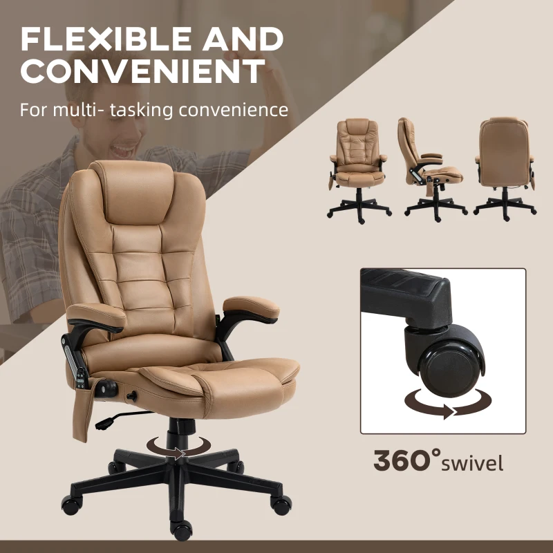 Vinsetto 6 Point Vibrating Massage Office Chair with Heat, Microfiber Massage Desk Chair with Reclining Backrest, Light Brown