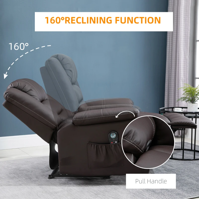 HOMCOM Vibrating Massage PU Leather Recliner Chair, Footrest with Remote Control, 8 Massaging Points, Dark Brown