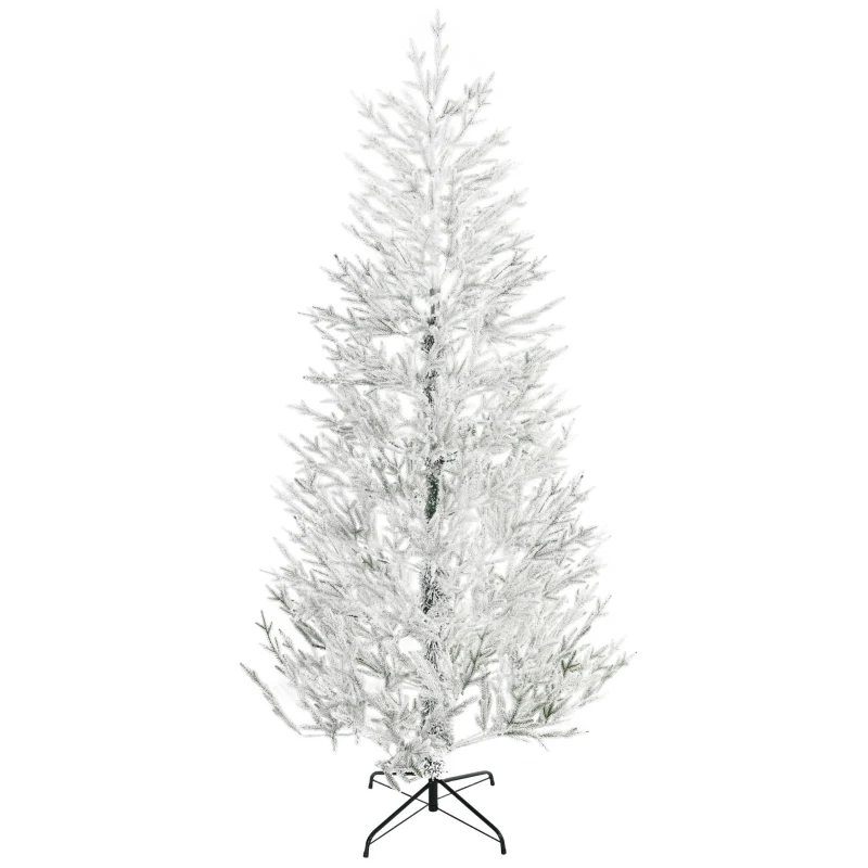 HOMCOM 7 Foot Snow Flocked Artificial Christmas Tree with 240 Fir Realistic Branches, Auto Open, Green