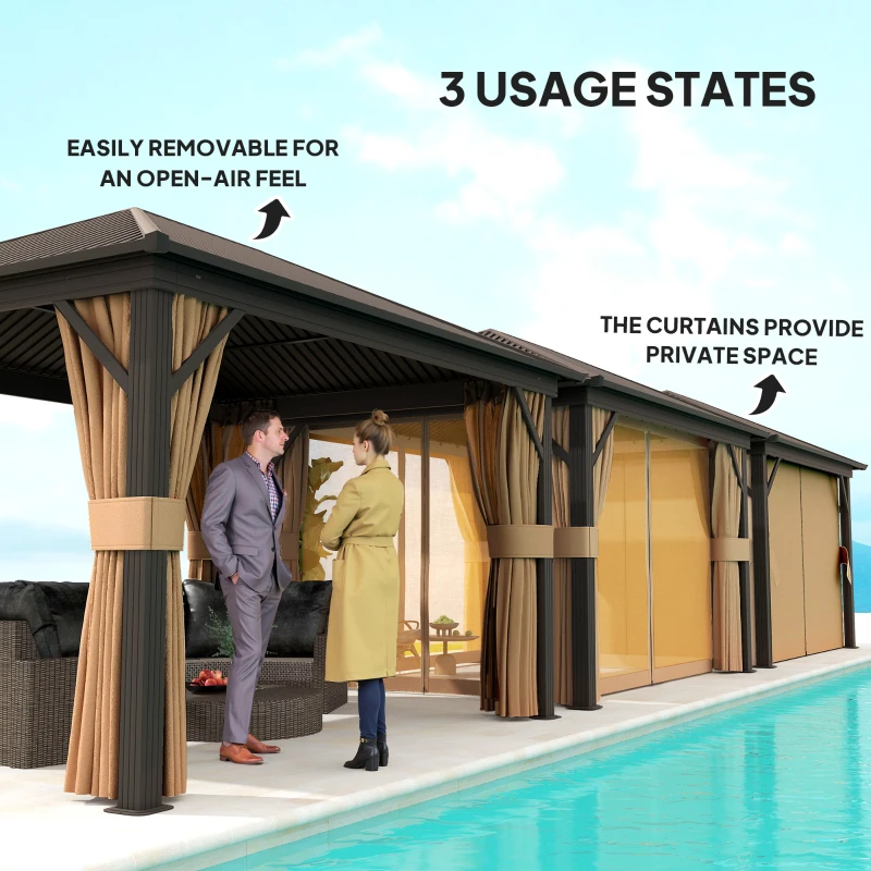 Outsunny 10' x 12' Outdoor Hardtop Gazebo Metal Roof Patio Gazebo with Aluminum Frame, Mesh Nettings, Brown