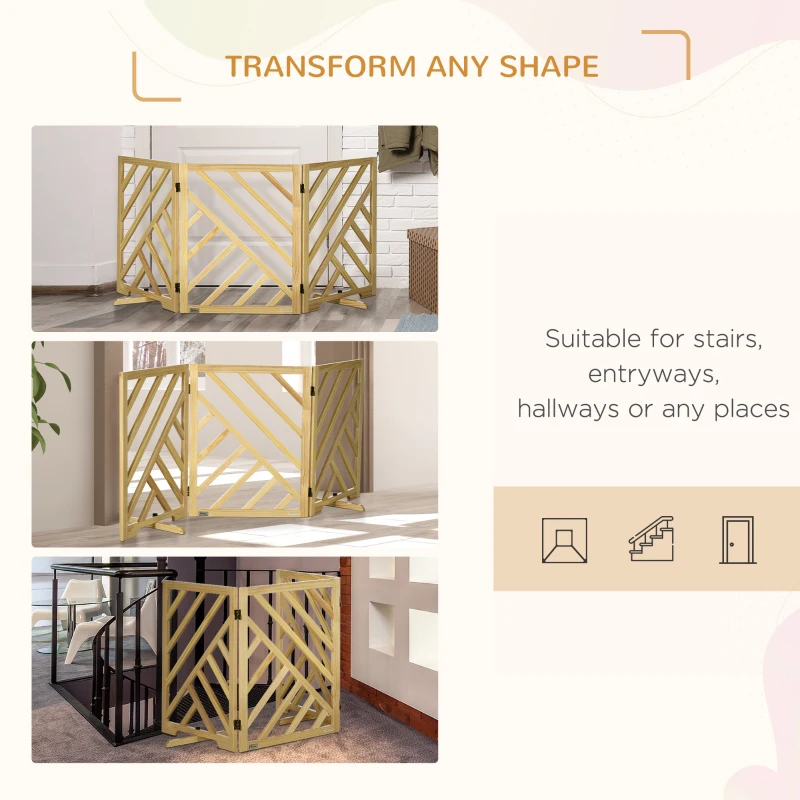 PawHut Foldable Gate with Ultra-Stable Feet, Medium & Small Dog Gate Freestanding with Two-Way Hinges, Wooden Dog Gate Dog Accessories