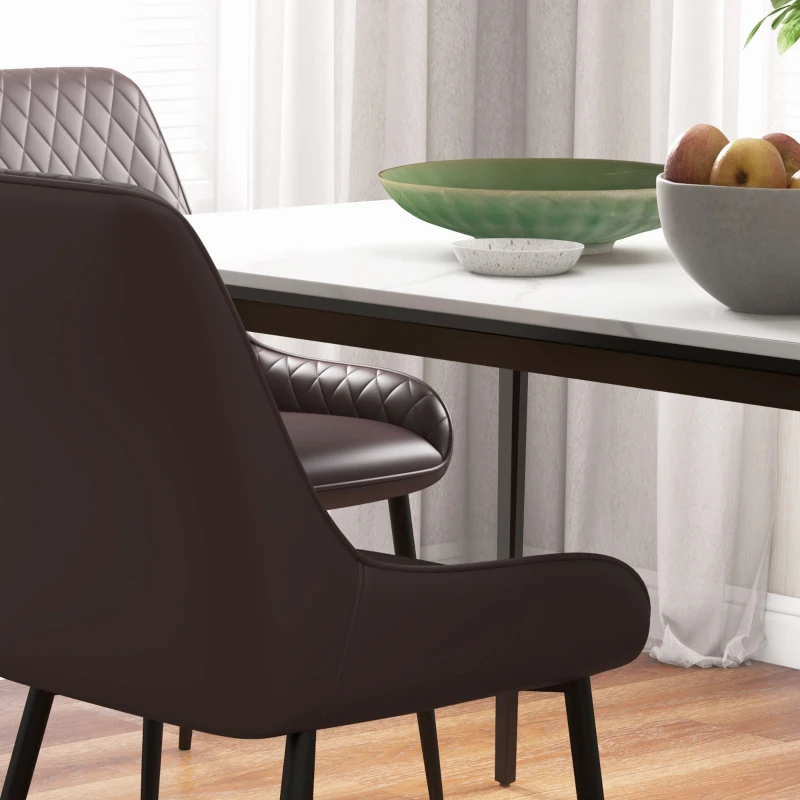 HOMCOM Upholstered Kitchen Chairs, Modern Dining Chairs Set of 4 with Diamond Tufting and Steel Legs for Dining Room, Brown