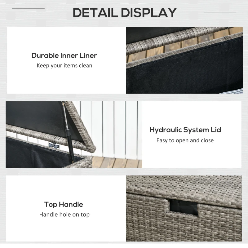 Outsunny 113 Gallon Outdoor Storage Box, Rattan Deck Box for Indoor, Patio Furniture Cushions, Mixed Grey