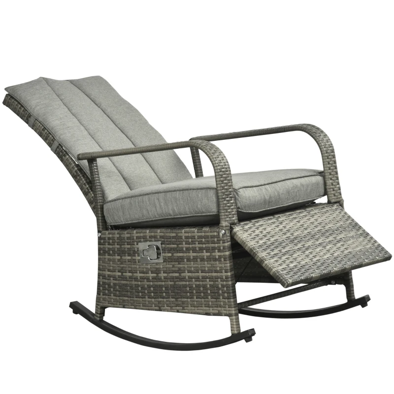 Outsunny PE Rattan Rocking Recliner with Footrest, Gray