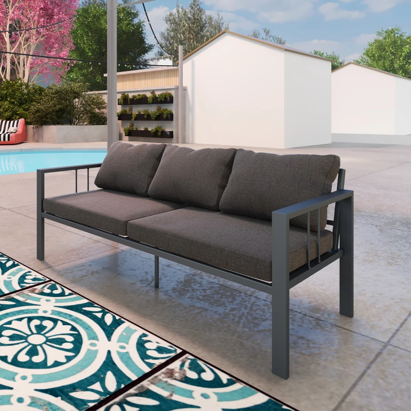Outsunny 3-Seat Aluminum Outdoor Couch Patio Sofa with Cushions, Wide Seat, Armrests for Garden, Backyard, Balcony, Dark Grey