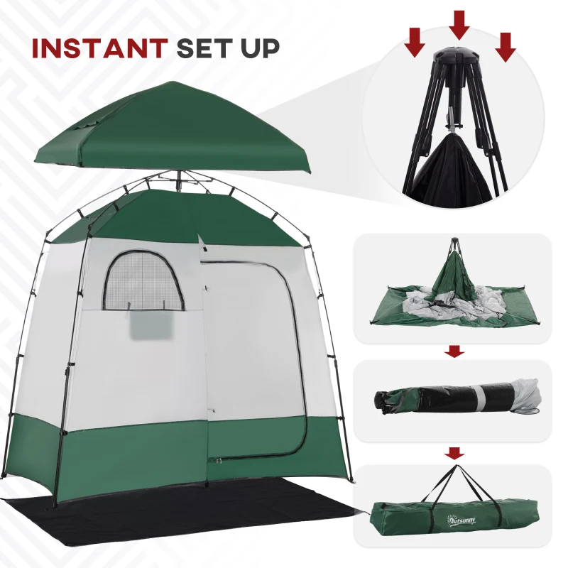 Outsunny Two Room Pop Up Shower Tent with Shower Bag, Floor and Carry Bag, Green