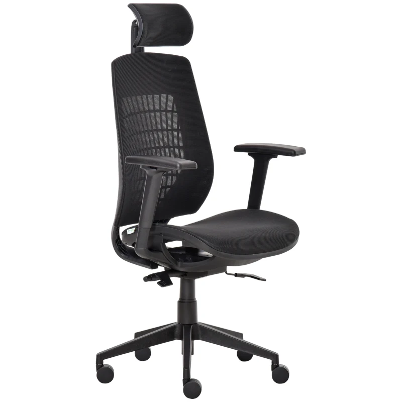 Vinsetto Ergonomic Mesh Office Chair, Reclining High Back Desk Chair with Adjustable Headrest & Armrests, Wheels, Swivel Computer Task and Gaming Chair, Black