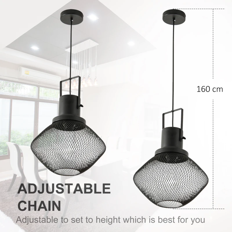 HOMCOM Industrial Pendant Light Fixtures with Adjustable Hanging Chain, Black