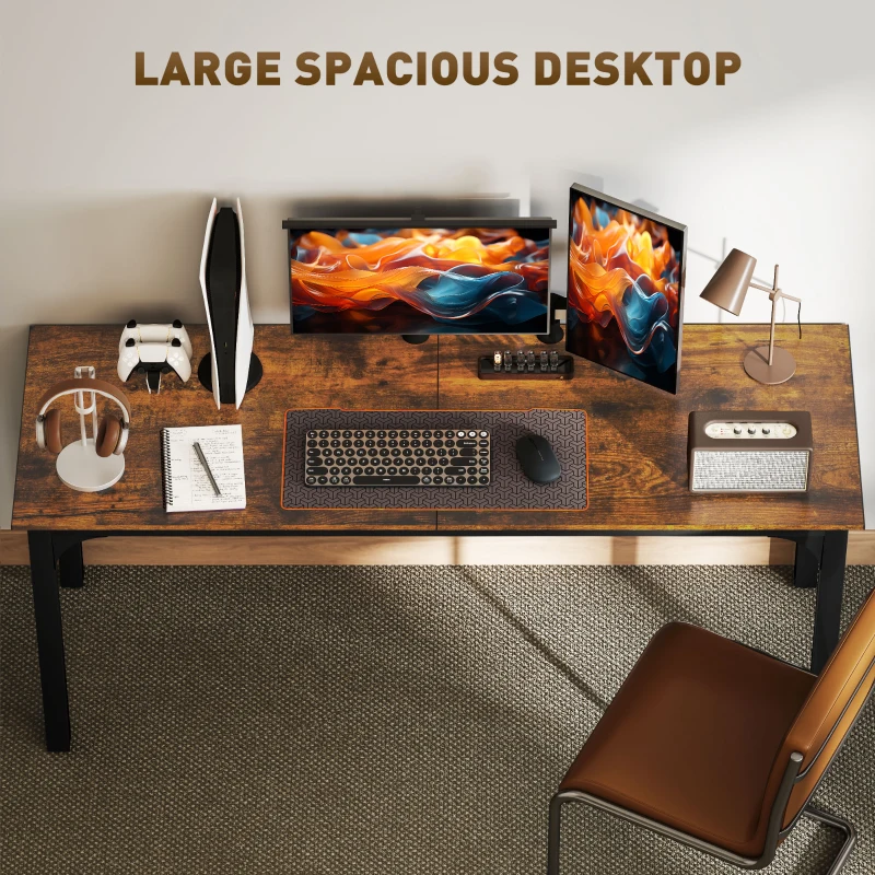 HOMCOM 71" Computer Desk, Desktop Desk with Metal Legs, Rustic Brown