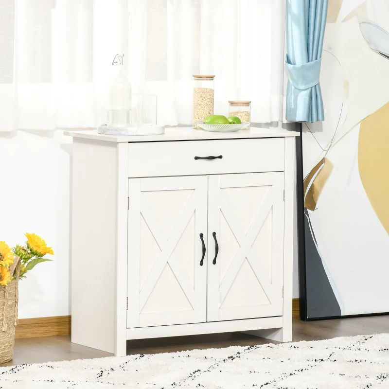 HOMCOM Farmhouse Sideboard Buffet Cabinet, Storage Cabinet with Barn Doors, Distressed White