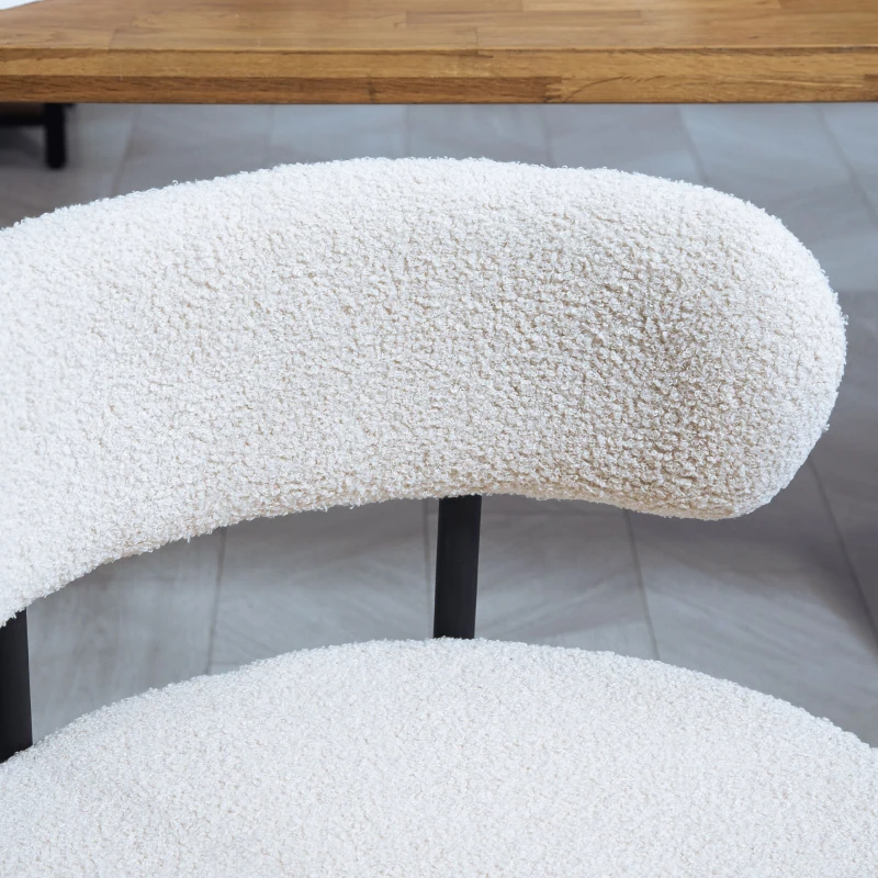 HOMCOM 4 Pieces Kitchen Chairs, Modern Dining Chairs w/ Berber Fleece Upholstery and Steel Legs for Living Room, Cream White