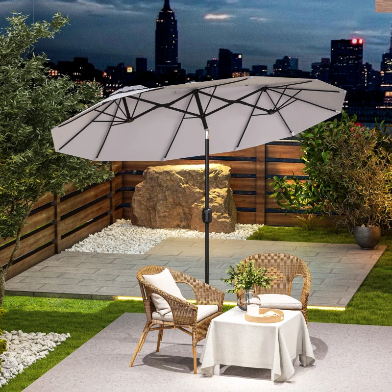 Outsunny Double Sided Patio Umbrella, 9.5' Large Outdoor Market Umbrella with Push Button Tilt and Crank, 3 Air Vents and 12 Ribs, for Garden, Deck, Pool, White(m-10)