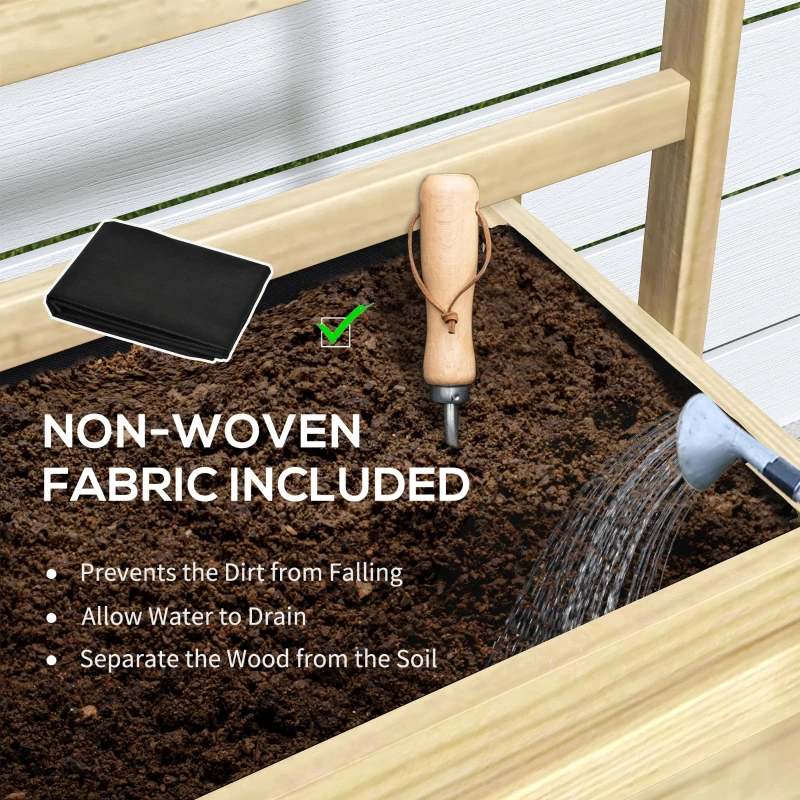 Outsunny Wooden Raised Garden Bed with Trellis, Outdoor Planter Box with Storage Shelf for Vegetables, Flowers, Herbs