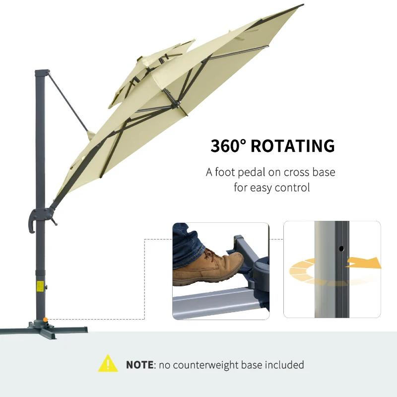 Outsunny 11ft Outdoor Cantilever Umbrella Rotatable Sun Shade Aluminum Market Umbrella with Adjustable Angle & Double-top Canopy for Backyard, Poolside, Lawn and Garden Beige