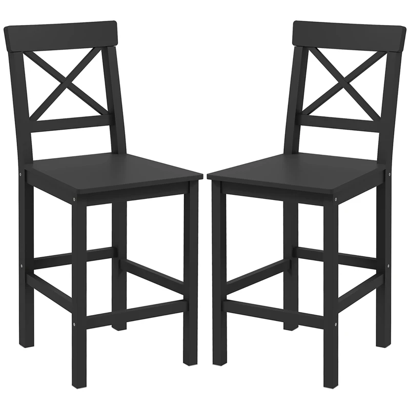 HOMCOM Counter Height Stools Set of 2, Farmhouse Bar Stools with Backs, Solid Wood Counter Stools for Kitchen Island
