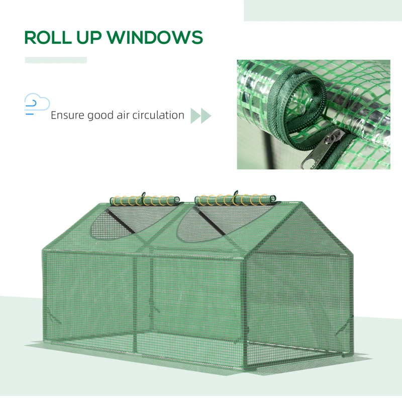 Outsunny 4' x 2' x 2' Portable Mini Greenhouse, Small Green House with PE Cover, Roll-up Zippered Windows for Indoor, Outdoor Garden, Green