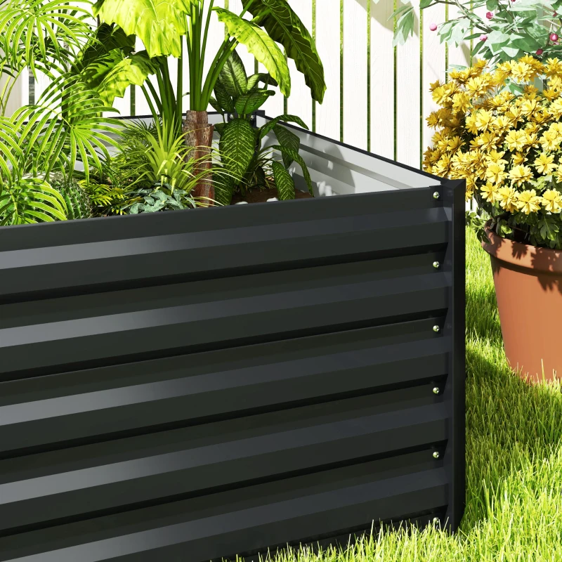 Outsunny 8 x 2.6 x 1.5ft Galvanized Raised Garden Bed, Reinforced Outdoor Planter Box with Open Bottom, Dark Grey