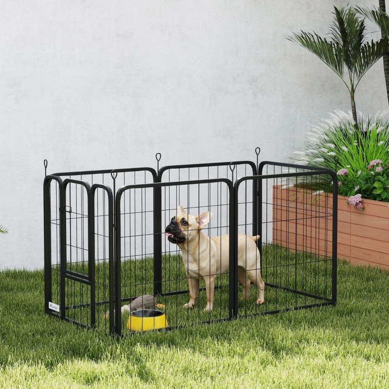 PawHut 6 Panels Heavy Duty Dog Playpen Outdoor Indoor with Door & Strap, 24" Height Portable & Foldable Pet Playpen