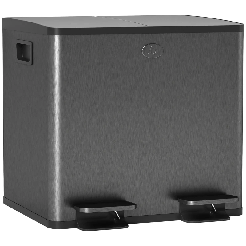 HOMCOM Dual Garbage Bin, Soft-Close Trash Can with Foot Pedal, 2 x 15 Liter Garbage Can with Removable Inner Buckets, Black